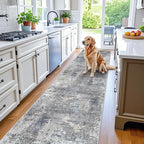 3x20 ft Extra Long Hallway Runner Rug - Non-Slip Washable Floor Runner with Rubber Backing, Modern Low Pile Thin Wide Carpet for Entryway, Kitchen, Living Room（Blue Grey, 3x20）