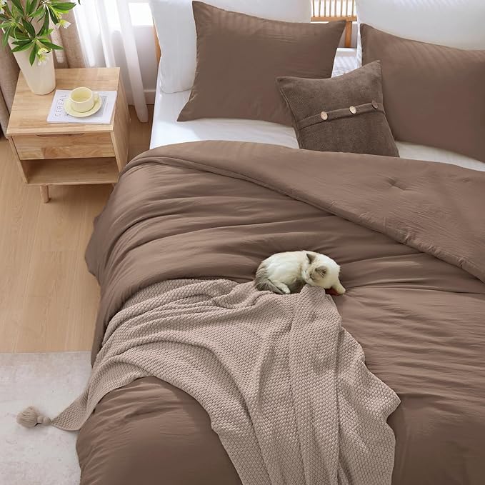 WRENSONGE Super King Plus Comforter Set - 3 Pieces Prewashed Brown Comforter Soft Lightweight for All Seasons,Down Alternative Comforters Super King Plus Size with 2 Pillow Shams