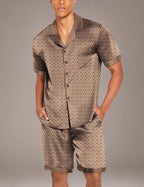 Ekouaer Men Satin Silk Pajamas Set with Pockets Sleepwear Shorts Satin Summer Loungewear 2 Piece Button Down Set S-3XL