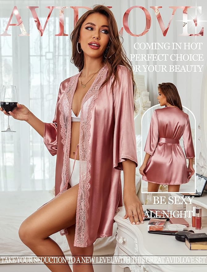Avidlove Women's Kimono Robe Short Satin Pure Short Silky Robes