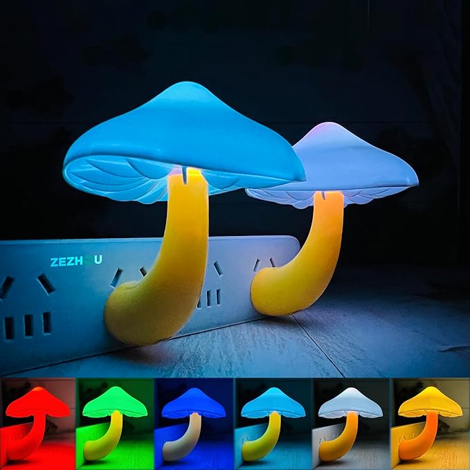 ZEZHOU Sensor LED Mushroom Night Light Plug in Wall Mushroom Light Magic 7 Color Changing, Mini Dream Bed Colourful Nightlight for Kids Adults Pet for Bedroom, Bathroom, Stairs, Cute Lamp Gift Ideas