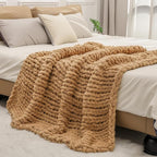 bearberry Chunky Knit Throw Blanket 60x80 Inches Handmade, Soft Jumbo Chenille Yarn with Cable Rope Knot Design | Thick Cozy Large Blanket for Couch, Sofa, Bed & Living Room Home Decor | Camel
