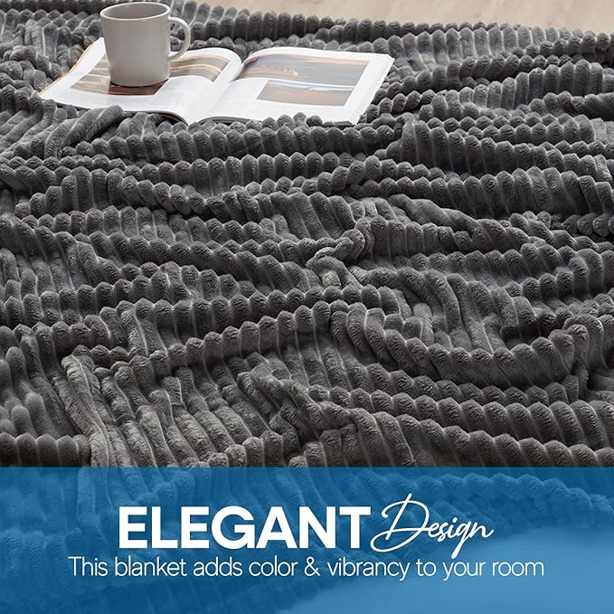 Nestl Grey Blanket King Size for Bed - Cozy Warm Fuzzy Blankets for Women, Plush Large Fleece Throws for Girls - Gray, 108 x 90 Inches