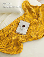 YnM Chunky Throw Blanket, Medium-Weight, Hand Knitted, Skin Friendly, Ventilated and Breathable, Machine Washable, Home Décor Piece for Couch, Sofa and Bed (Yellow Fusion, 60x80 Inch)