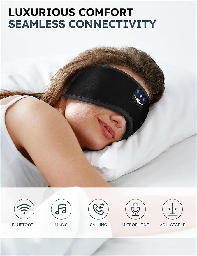 MUSICOZY Sleep Headphones Bluetooth 5.4 Headband Breathable 3D Sleeping Headphones, Wireless Eye Mask Sleep Earbuds for Side Sleepers Women Office Air Travel Cool Tech Gadgets Unique Gifts, Pack of 2