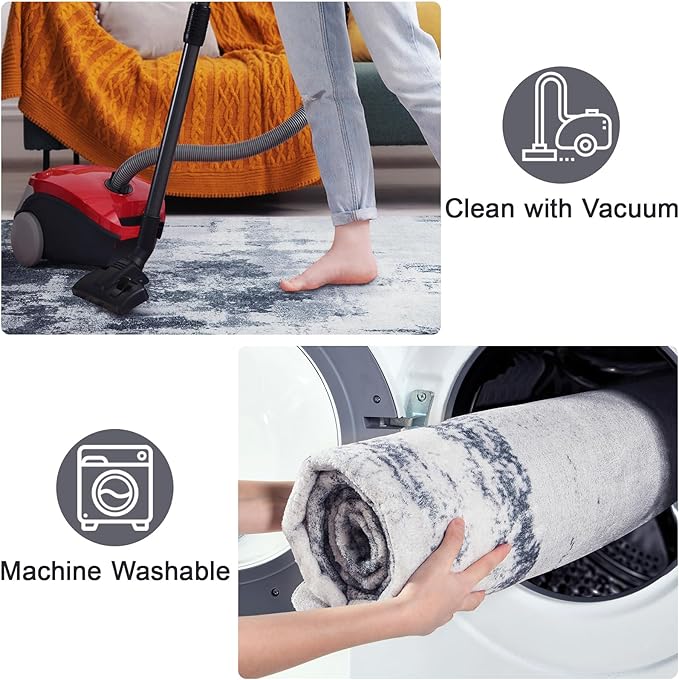 Bedroom Rugs 3x5 Rug Washable Area Rug Non Slip Soft Faux Wool Small Carpet Throw Rugs for Living Room, Bedroom, Bedside, Entryway, Kitchen, Dorm, Kids Room (Grey)