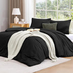 WRENSONGE King Size Comforter Set - 3 Pieces Prewashed Black Comforter Soft Lightweight for All Seasons,Fluffy Down Alternative Comforter King Size with 2 Pillow Shams