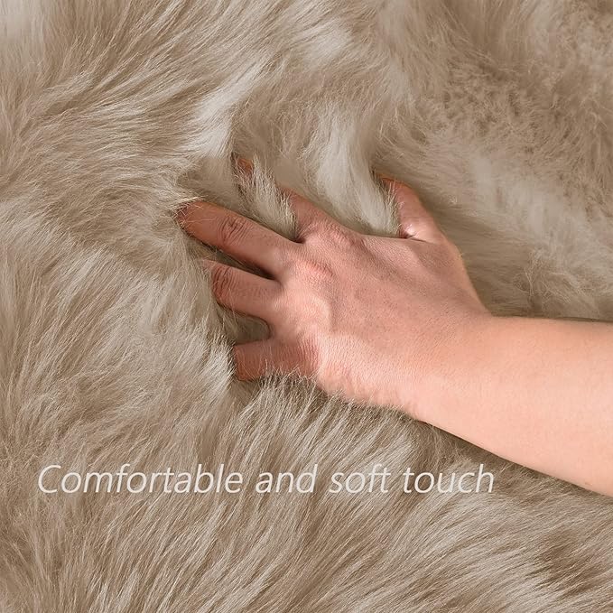Latepis Runner Faux Fur Rug Camel Beige 2x6 Rugs Fluffy Furry Washable Sheepskin Rug Small Area Rugs for Living Room Sofa Bedroom Carpets Sheepskin