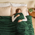 NEWCOSPLAY Super Soft Queen Blanket Green Premium Silky Flannel Fleece 3D Waffle Checkered Lightweight Bed Blanket All Season Use (Dark Green, Queen(90"x90"))