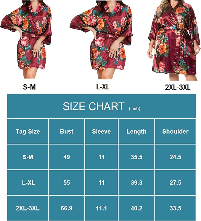 EPLAZA Silk Robes for Women Satin Robe Short Sexy Print Flower Kimono Loungewear Wedding Bridal Party