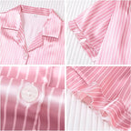 Satin Pajamas Set For Women 2Pcs Ruffled Silk Pj Button Down Pajama Sleepwear Loungewear Summer Nightwear