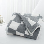 Carriediosa Checkered Throw Blanket 50" X 60", 400GSM Ultra Soft Microfiber Fuzzy Fluffy Reversible Cute Preppy Knitted Blankets Cozy Plush Fall Throws for Couch, Bed, Sofa, Grey