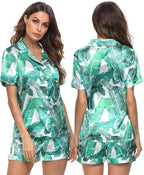 SWOMOG Womens Silk Satin Pajamas Set Short Sleeve Sleepwear Button Down Top and Shorts Loungewear 2 Piece Pjs Set XS-3XL