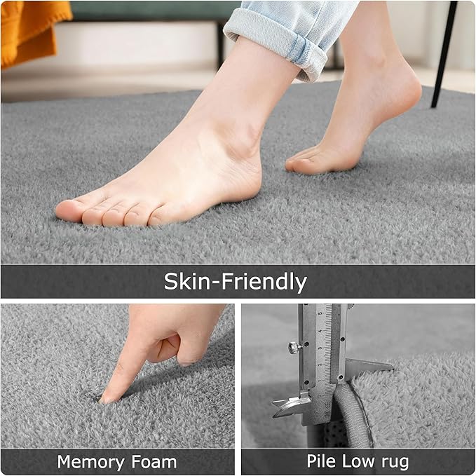 Keeko 2x6 Runner Rug, Grey Bedroom Bedside Runner Rug Small Carpet Living Room Area Throw Rugs for Hallway Soft Indoor Memory Foam Rugs for Teen Kids Classroom Nursery Dorm Laundry Room Decor