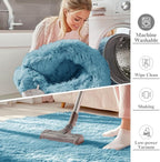 OLANLY 3x5 Machine Washable Small Bedside Rug, Soft Fluffy Shaggy Rugs for Living Room, Bedroom, Indoor Floor Carpet for Kids Girls and Boys, Preppy Dorms, Nursery, Home Decor Aesthetic, Slate Blue
