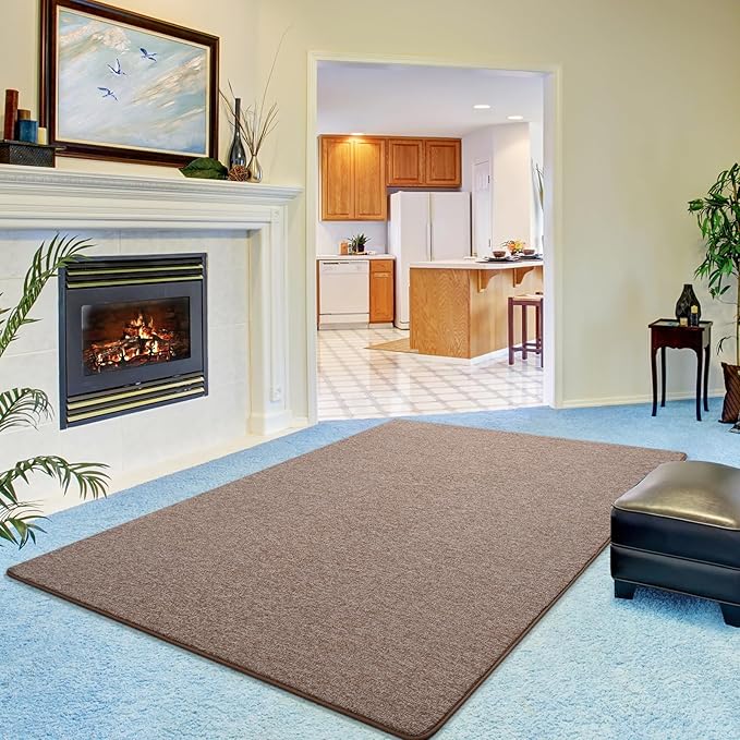 Keeko 4x6 Area Rugs for Living Room, Soft Modern Memory Foam Bedroom Rug Washable Indoor Rug Low Pile Minimalist Non Slip Carpet for Kids Nursery Dorm Room Home Decor Brown and White
