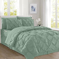 Elegant Comfort 8-Piece Pinch Pleated Comforter Set - All Season Complete Bed in a Bag, Includes 4pc Smart Sheet Set, Bed Skirt, Comforter, Matching Pillowcases and Shams, Full/Queen, Sage Green