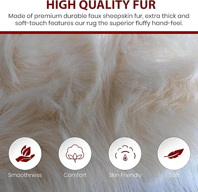 LAMBZY Bear Skin Rug Super Soft Fluffy Faux Fur for Bedroom Floor Sofa Living Room High-Density Plush Shaggy Carpet Sofa Cover Bedside Sheepskin Rug (3'x5', Cream)