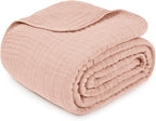 Comfy Cubs Muslin Blanket for Adults Twin 90" x 66" - 6 Layer Soft, Breathable & Lightweight Muslin Adult Blanket - Machine Washable & Designed in The US Bedding for All Seasons - Blush
