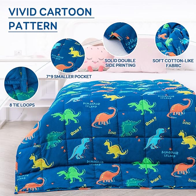 Kivik Weighted Blanket 3lbs, Blue Dinosaur Weighted Blankets, Cute Small Weighted Blankets 3 Pounds, Washable Soft Heavy Blanket Throw for All-Season, 36x48 Inches Blue