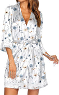 Ekouaer Women's Lace-Trim Silk Robes Bride Bridesmaid Kimono Satin Bathrobe V Neck Sleepwear with 3/4 Sleeve