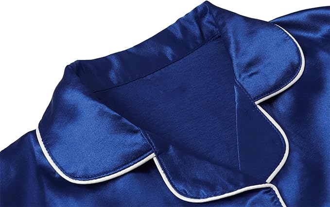 Umeyda Girls Womens Pajamas Set, Satin Silky Button Down Loungewear 2 Piece Short Sleeve Pants PJS Sets for Mommy Kids