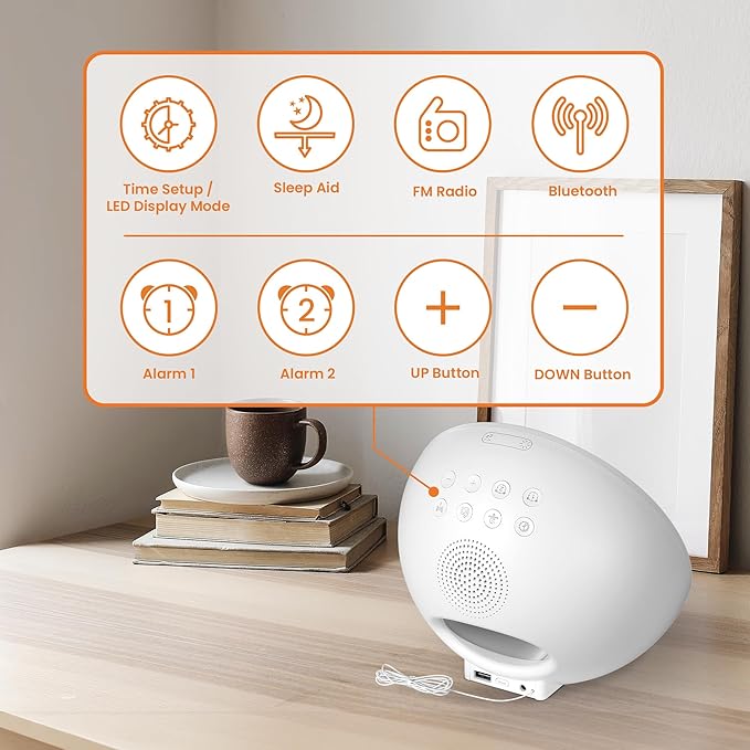 HOM Smart Sunrise Alarm Clock with Wake-Up Light & FM Radio - Digital Clock and Lamp with 7 Natural Sounds and 7 Light Colors - Easy Control via Amazon Alexa and Google Home
