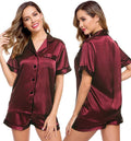 LecGee Womens Silk Satin Pajamas Short Sleeve Loungewear Two-Piece Sleepwear Button-Down Pj Set
