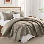 IR Imperial Rooms Queen Quilt Bedding Set Size (90" x 96") + 2 Pillow Shams (20" x 26"+ 2") - 3 Pcs All Season Lightweight Reversible Microfiber Coverlet Embossed Quilt Bedspread (Beige)