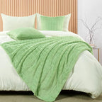 Striped Throw Blanket and Pillow Covers Set (No Inserts) for Couch and Bed, Plush Warm Lightweight Fuzzy Faux Fur Blanket for All Seasons (50" x 60", Light Green)