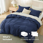 Bedsure Duvet Cover Queen Size - Soft Double Brushed Bedding Set for Kids & Adults, Zipper Closure, 3 Pieces, Includes 1 Duvet Cover (90"x90") & 2 Pillow Shams, NO Comforter, Navy Blue