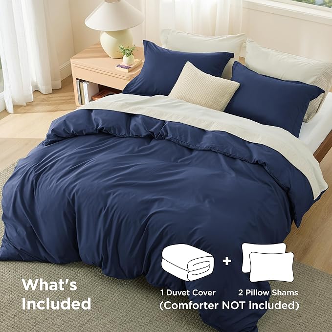 Bedsure Duvet Cover Full Size - Soft Double Brushed Bedding Set for Kids & Adults, Zipper Closure, 3 Pieces, Includes 1 Duvet Cover (80"x90") & 2 Pillow Shams, NO Comforter, Navy Blue