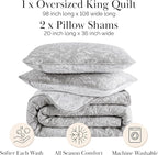 Southshore Fine Living, Inc. Floral Quilt King Size, All Season Bedding Set, Soft Coverlet, 3-Piece Lightweight Bedspread Set with Two Matching Quilted Pillow Shams, California/King Quilt Sets, Grey