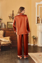 Ekouaer Women's Classic Button Down Long Satin Silk Pajama Set