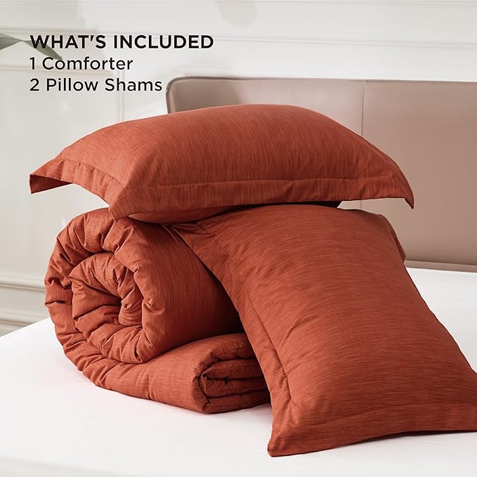 Bedsure King Size Comforter Set - Burnt Orange Soft Bedding for All Seasons, Cationic Dyed Bed Set, 3 Pieces, 1 King Size Comforter (104"x90") and 2 Pillow Shams (20"x36"+2")