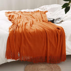Homiest Decorative Knitted Throw Blanket with Fringe, Lightweight & Soft Acrylic Knit Blanket Tassel for Couch, Sofa, Bed (Dark Orange, 50 x 60 Inch)