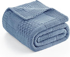 Amélie Home Knit Throw Blanket, Soft Chenille Cozy Breathable Checkered Chunky Decorative Blanket for Couch, Bed & Sofa, French-Inspired Lightweight Warm Gift for Women, Washed Blue, 50"x60"
