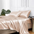 MR&HM Satin Bed Sheets, King Size Sheets Set, 4 Pcs Silky Bedding Set with 15 Inches Deep Pocket for Mattress (King, Champagne)