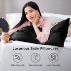Bedsure Satin Pillowcase 2 Pack Similar to Silk Pillow Cases Standard Size, Pillow Case for Sleeping Women with Envelope Closure, Gifts for Women Men, Black, 20x26 Inches, 2pcs