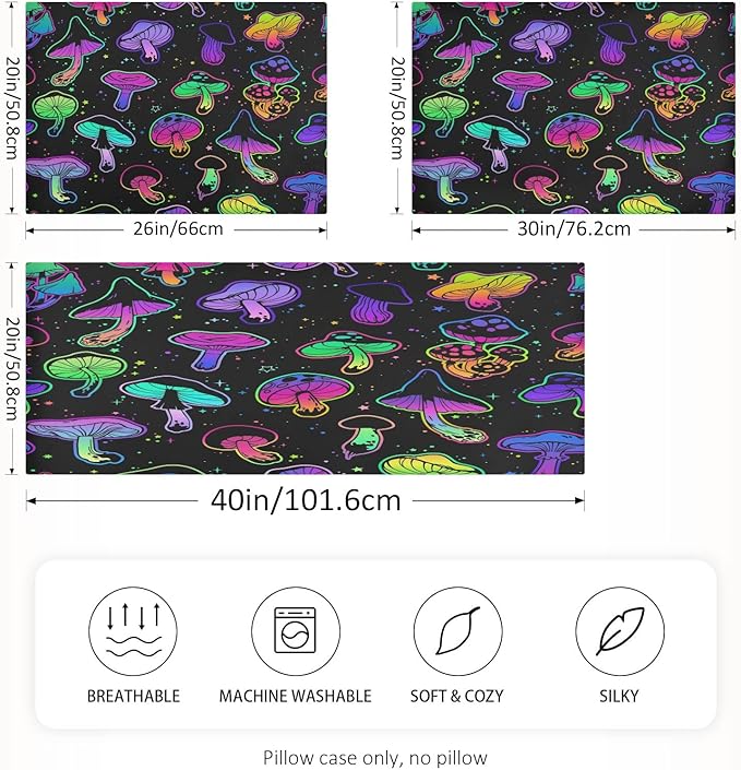 Satin Pillowcase for Hair and Skin, Watercolor Mushrooms Silk Pillowcase Soft and Cozy Body Pillow Covers, King Size Satin Pillow Cases with Envelope Closure(20x40 Inch), 1PC