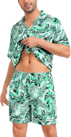 SWOMOG Satin Matching Pajamas Sets Couple Silk Button Down Nightwear Women & Men Short Sleeve Sleepwear 2 Pieces Loungewear