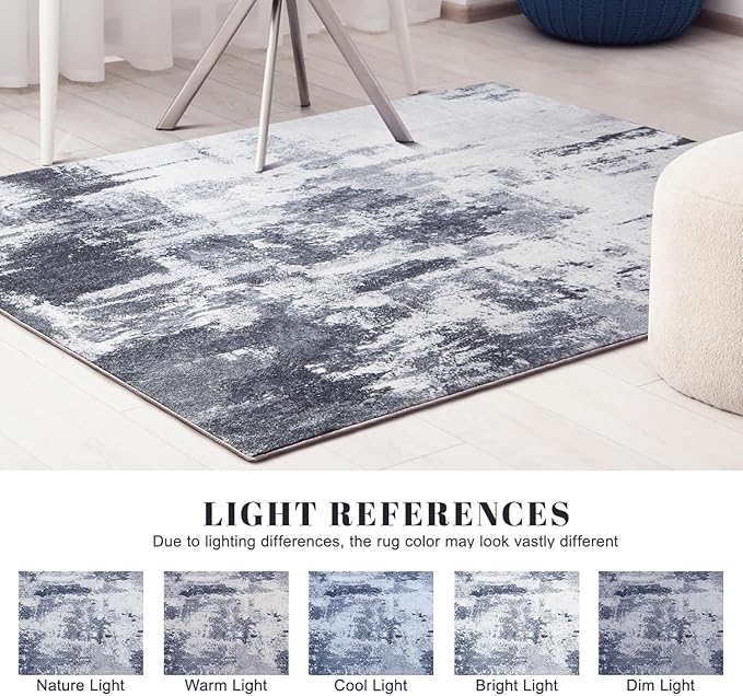 Area Rug 8x10 Washable Rugs Modern Abstract Area Rug Soft Non-Slip Non-Shedding Faux Wool Stain Resistant Floor Carpets for Living Room Bedroom Dining Room Kids Room Home Office (Grey and Black)