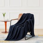 CYMULA Knit Throw Blanket for Couch Navy Blue-Super Soft Lightweight Plush Fuzzy Fluffy Cozy Blankets and Throws for Sofa Bed, 50x60 inches