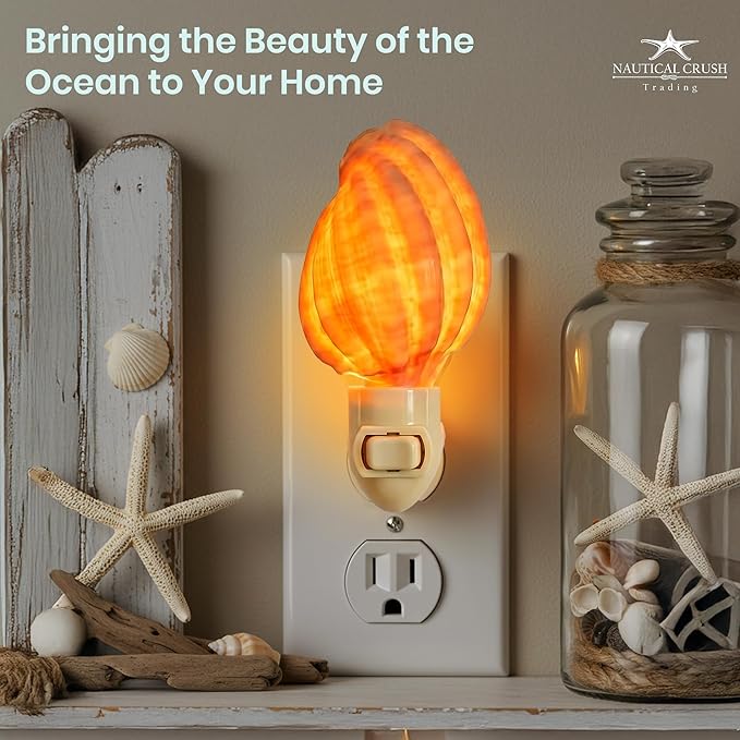 Nautical Crush Trading Seashell Night Light – Beach Night Light with Harpa Shell Light for Bathroom – Sea Shell Lamp – Seashell Lamp Plug Into Wall