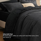 Bedsure Full Comforter Set Black - Bed in a Bag Full Size Bedding 7 Pieces, Cationic Dyed Bed Set Gift for Family, Black Soft Bedding for All Seasons Comforter with Sheets, Pillowcases & Shams