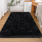 Black Shaggy Rugs for Bedroom Living Room 3x5 Plush Fluffy Rug Soft Fuzzy Fur Home Decor Non Slip Modern Indoor Furry Floor Carpet Throw Area Rug for Nursery Kids Boys Room Dorm Office