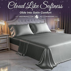 SLEEP SANCTUARY Satin Sheets Full Size – 4 Piece Luxury Silky Bed Set, Softer Than Silk, 15" Deep Pocket, Cooling & Wrinkle-Free, Moisture-Wicking & Breathable for Hair & Skin (Striped Grey)