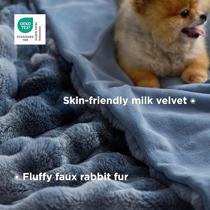 Bedsure GentleSoft Fluffy Fuzzy Tie-dye Blue Throw Blanket, Soft Cozy Fleece Faux Fur Blanket for Couch, Navy Blue Room Decor Minky Velvet Bed Cover, Thick Warm Plush Women Men Birthday Gifts