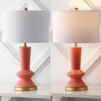JONATHAN Y 27" Coral/Gold Painting Modern Ceramic Table Lamp for Bedroom Living Room, with White Linen Shade, Glam Geometric Bedside Nightstand Lamp, LED Bulb Included (JYL6607B)