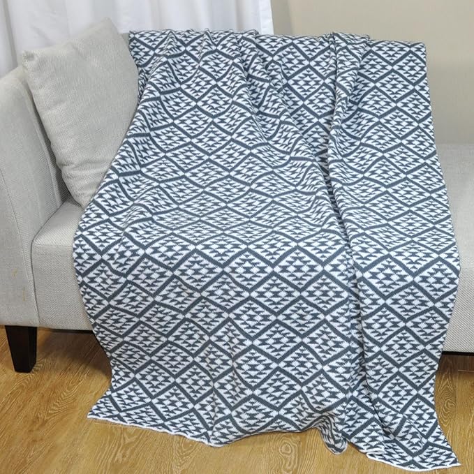 Nordic Style Grey and White Throw Blanket for Couch,Soft Cozy Cable Knit Throw for Bed Sofa Chair Living Room,Lightweight Warm Maximalist Decor Christmas Blanket,50"x60" (cr-D03)